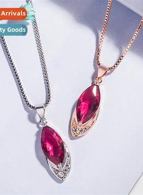 n ruby-colored necklace female Rose ruby pendant collarbe ch
