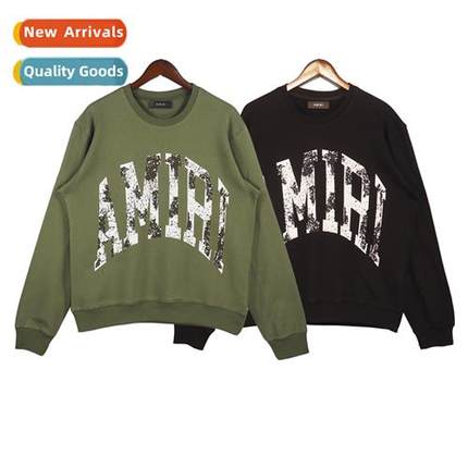 Mens Round Neck Pullover Sweatshirt Large Letter Printed Loo