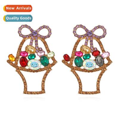 New simple alloy color diamd earrings creative h basket crys