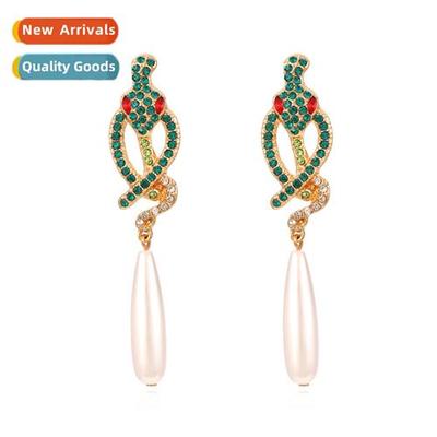Creative alloy colorful diamd-set snake earrings retro fashi