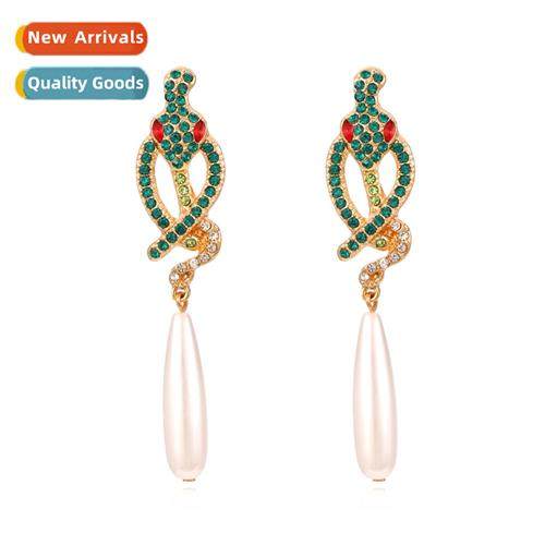 Creative alloy colorful diamd-set snake earrings retro fashi