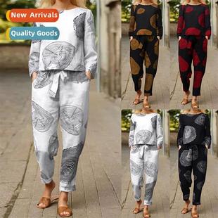 Fall Floral Pants New Set Top Womens Casual 2023 Print