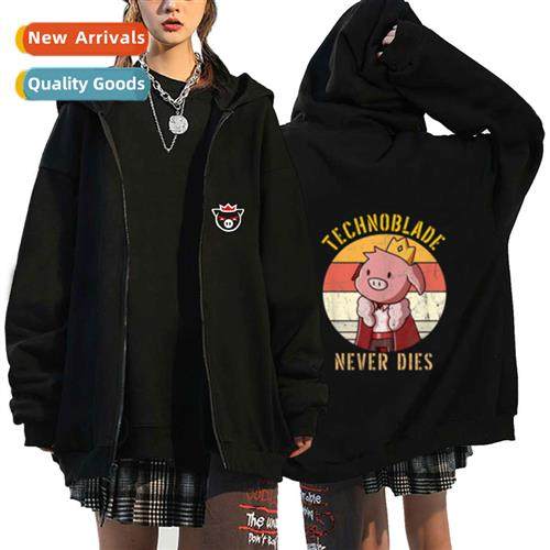 2022 new pig god technoblade print mens  womens zipper sweat