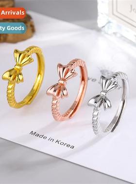 Glossy twist bow ring wedding three gold for girlfriend birt