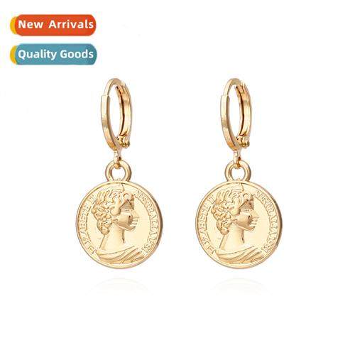 simple copper gold-plated earrings retro fashi queen avatar