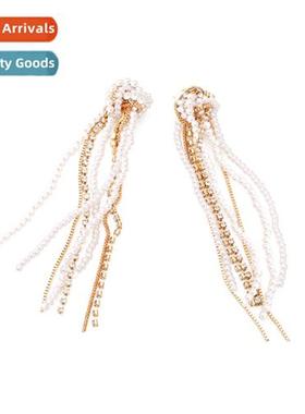 INS style design s knotted lg pearl tassel earrings exaggera