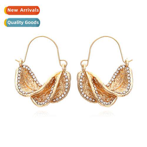 ZA persaly temperament spiral twisted rhineste leaf earrings