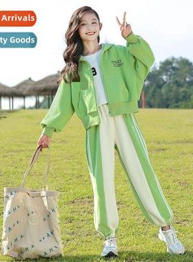 Spring new girls smiley zipper sweater striped pants su midd