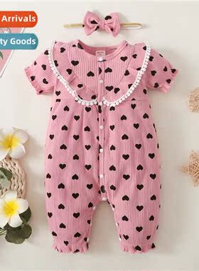 ins baby spring  fall  2023 new n short-sleeved heart print