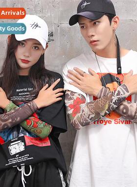 Summer Sunscreen Tattoo Sleeve Cover Men Flower Arm Sleeve T