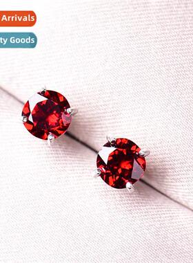 n rosy red round earrings female inlaid ruby crystal earring