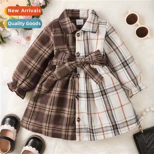 patchwork sle Autumn print plaid new 2023 Spring Girls