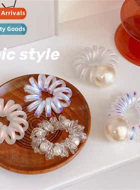 Transparent telephe wire  ring pearl headb tie pytail  rope