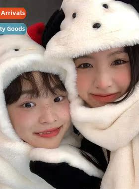 cat dog hat scarf gloves three- student couple fall  winter