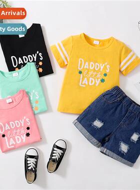 Girls spring  fall  2022 new n letters printed short-sleeved