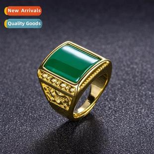 domineering mens green Vintage ring style chalcedy ethnic