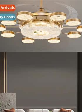 2023 new ceiling fan light home all-in-e living room crystal