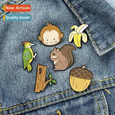 New carto cute mkey brooch alloy paint squirrel woodpecker a