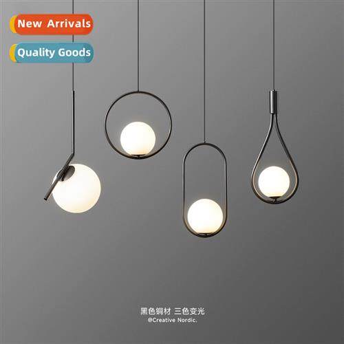 Full copper bedroom bedside chelier modern simple black glas