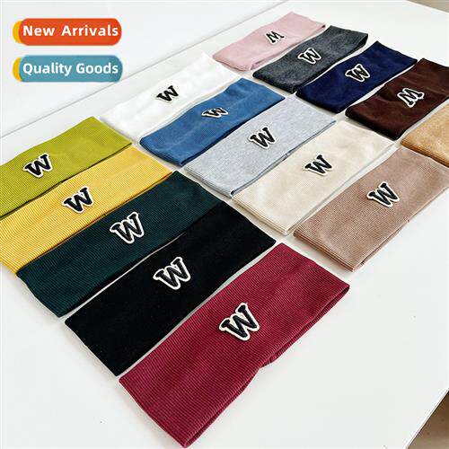 Womens Solid Colour Knted Striped Hairband Letters Yoga Spor