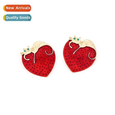 exaggerated alloy oil drop diamd love kten earrings senior h