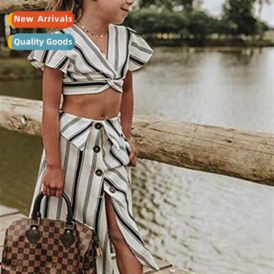 Toddler Kids Girls Short Sleeve Striped T-Shirt Neckline Top