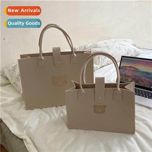 cute carto bear felt hbag simple solid color shopping bag la