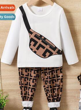 Boys spring  fall  2023 new n printing lg-sleeved top + plai