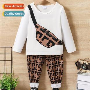 printing plai fall top sleeved new 2023 spring Boys