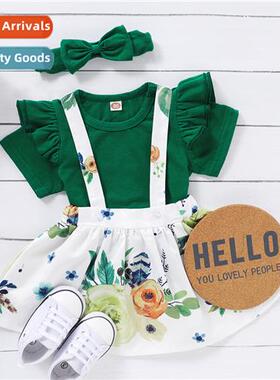 Girls Spring  Autumn 2020 new n solid color short-sleeved to