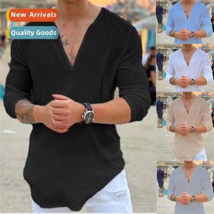 color new casual Mens mens 2023 shirt fashi neck solid