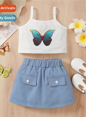 Girls Spring  Autumn 2023 new n butterfly print sleeveless h