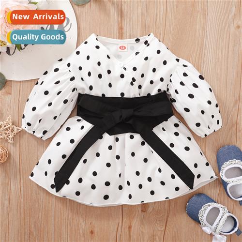 Girls spring  fall  2022 new n cute polka dot print lg-sleev