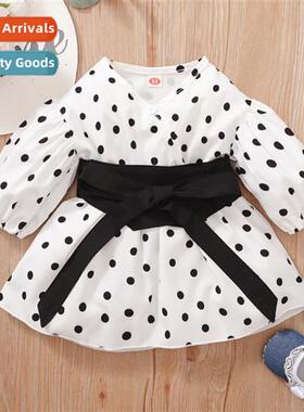 Girls spring  fall  2022 new n cute polka dot print lg-sleev