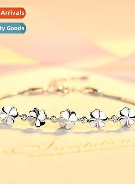 n silver-plated happiness four-leaf clover bracelet womens f