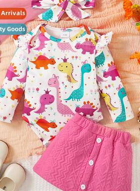 Girls Spring  Autumn 2023 new n dinosaur print lg-sleeved to