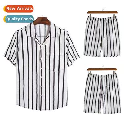 2022 Youth Fashi Hundreds  Cott and Linen Striped Cuban Coll