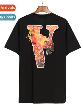 2021 summer tide br big V new flame printing men  women loos