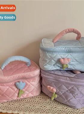 Ins wind corduroy tulip flower cosmetic bag large capacy cut