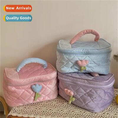 Ins wind corduroy tulip flower cosmetic bag large capacy cut