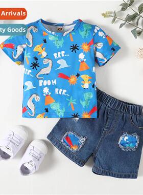 Boys spring  fall  2021 new n dinosaur print short-sleeved t