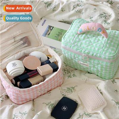 Korea ins lattice cosmetic bag large capacy Japanese cute wi