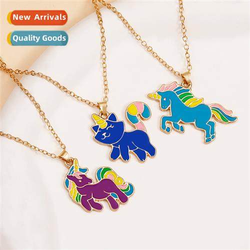Creative new cute unicorn necklace alloy oil drip carto anim