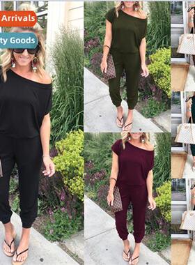 2021 spring  summer new fashi slant shoulder short sleeve po