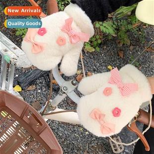 plush gloves frozen pink thi wind bow winter Japanese female