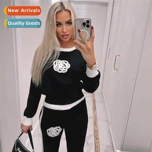 pullover knted two camellia wool simple pants womens top