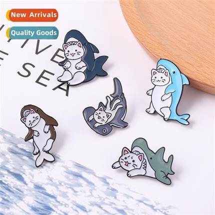 Sea animal world alloy jewelry carto cute shark eating cat s