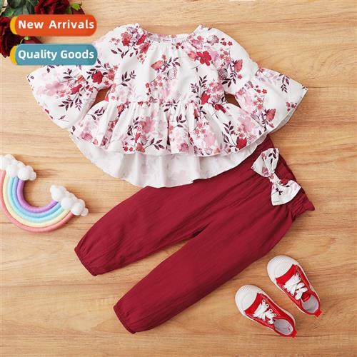 Girls Spring  Autumn 2022 new n trumpet sleeve floral lg-sle