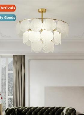 French living room chelier full copper crystal shell lamp mo