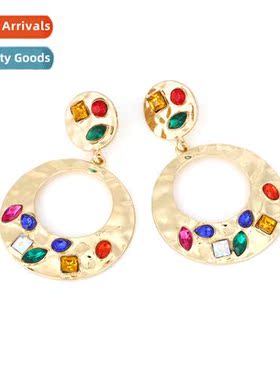 retro temperament court style colored diamd earrings exagger